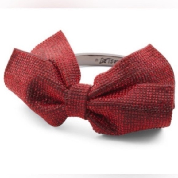 Betsey Johnson Jewelry - BETSEY JOHNSON Christmas Holiday Red Sparkling Bow Hematite Hinged Bracelet NWT